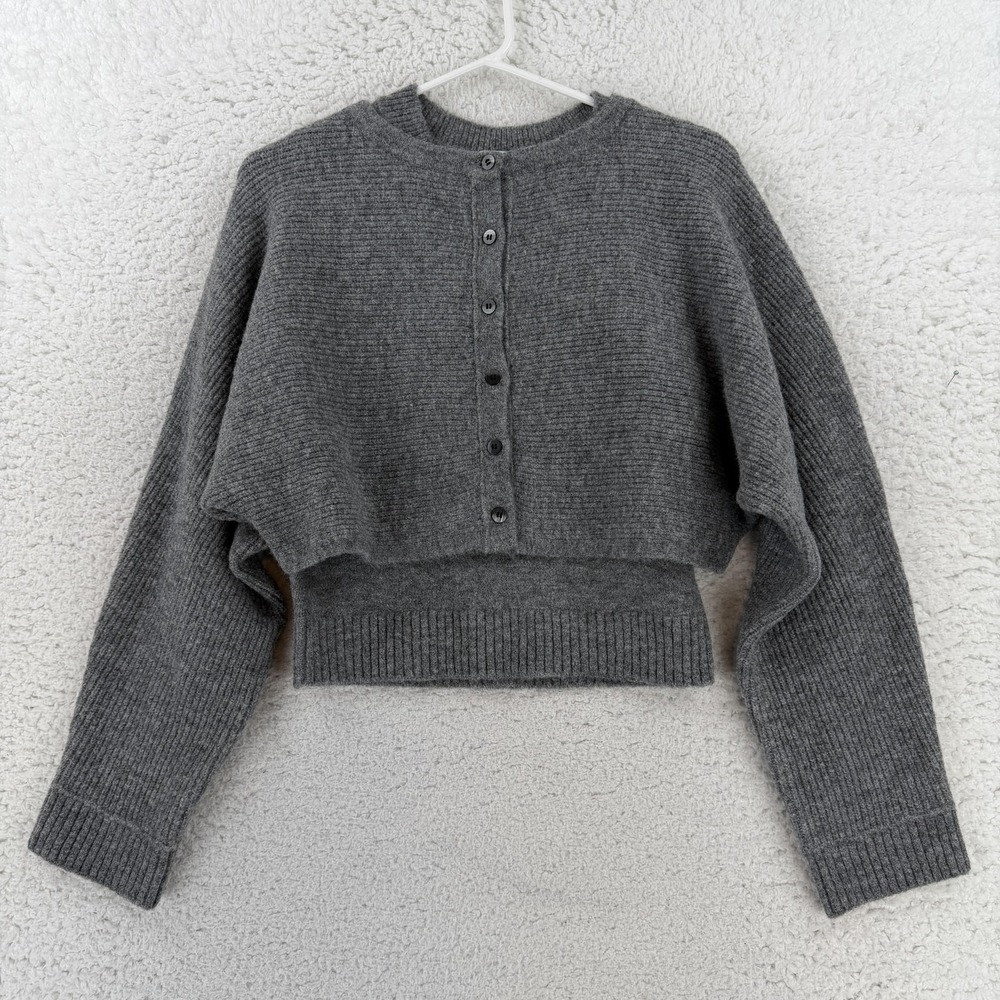GU Cardigan Sweater Vest Set Womens Small Gray 2 Piece Knit Cropped 255F004A NWT